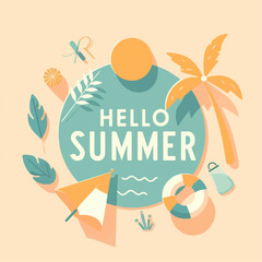 Wall Mural - Hello Summer background. vector illustration. travel and vacation summertime