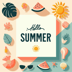 Wall Mural - Hello Summer background. vector illustration. travel and vacation summertime