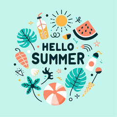 Wall Mural - Hello Summer background. vector illustration. travel and vacation summertime