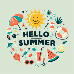 Wall Mural - Hello Summer background. vector illustration. travel and vacation summertime