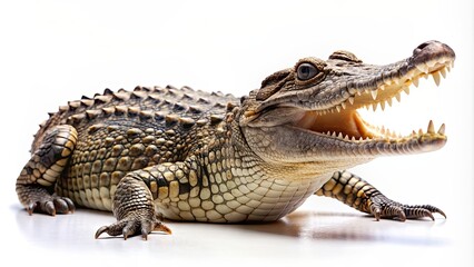 Sticker - crocodile isolated on white background, reptile, predator, wildlife, dangerous, teeth, scales, animal, wild, aggressive, carnivore