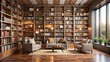 © Sujid - Cozy modern library room with shelves filled with books, library, study, reading, education, bookshelf, literature
