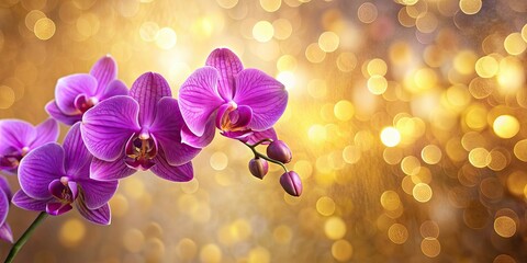 Canvas Print - Ethereal purple orchid display with golden bokeh background, orchid, purple, ethereal, display, golden, bokeh, background