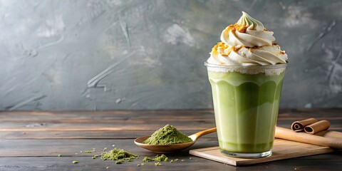 Poster - Creamy matcha caramel milkshake topped with whipped cream, matcha, caramel, milkshake, smoothie, whipped cream