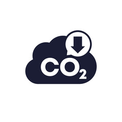 Sticker - carbon emissions reduction icon, reducing co2 footprint pictogram on white