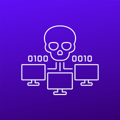 Poster - Botnet or bot attack icon, computer malware linear vector