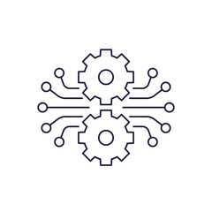project execution line icon with gears