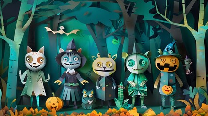 Wall Mural - halloween paper cut background