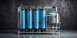 © Sujid - Cyan industrial water filtration system purifying water on charcoal background, industrial, water, filtration, system