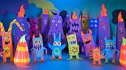 Wall Mural - halloween paper cut background