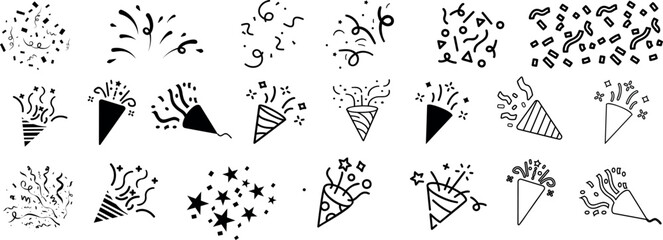 Wall Mural - confetti burst celebration icon vector set, party poppers, festive designs vector illustrations, bla