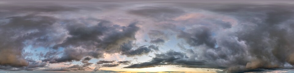 Wall Mural - cloudy pink blue evening storm sky hdri 360 panorama view with zenith and awesome clouds before suns