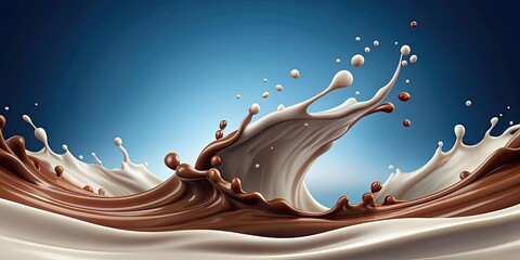 Poster - Milk and chocolate sea splashes and waves, milk, chocolate, sea, waves, splashes, liquid, creamy, delicious, dessert, sweet