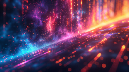 Wall Mural - futuristic abstract background, colorful bright neon rays and glowing lines. ai generative