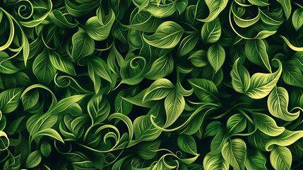 Aufkleber - Elegant floral pattern with green leaves on a seamless black background, ideal for adding a natural touch to your design