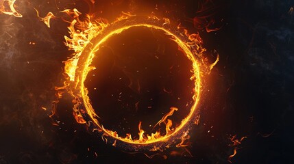 Canvas Print - Minimalistic concept Fire ring burning with space for text on poster menu or banner