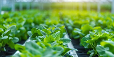 Wall Mural - Efficient Vegetable Farming with High-Tech Greenhouse, Vertical Beds, and UV Lighting. Concept Vertical Farming, High-Tech Greenhouse, UV Lighting, Efficient Agriculture, Sustainable Practices