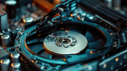 Close-up of a hard drive installation in a computer lab