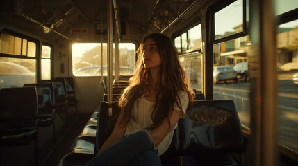 Poster - young woman in the empty bus