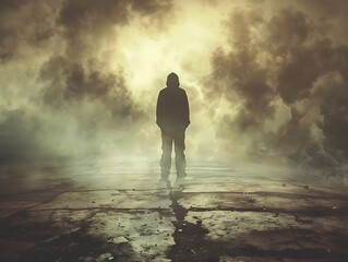 Wall Mural - a powerful visual of a person facing a challenging environment with determination, ready to fight wi