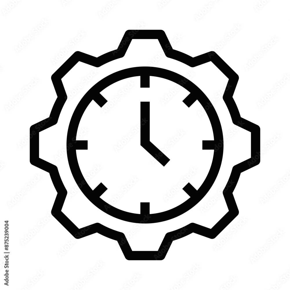 Vector icon of a clock inside a gear, representing time management and ...