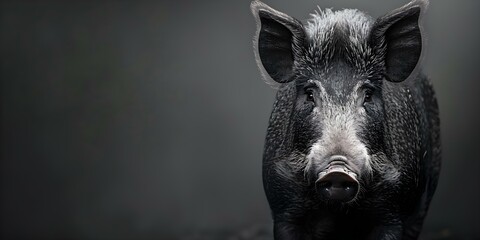 Enigmatic depiction of wild boar in subdued lighting with rugged characteristics. Concept Wildlife Photography, Dramatic Lighting, Animal Portraits, Naturalistic Settings, Wildlife Aesthetics