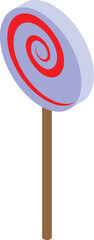 Wall Mural - Round sweet lollipop candy with red spiral pattern is shown in isometric view