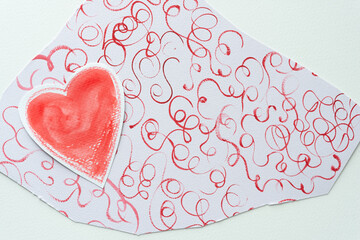 Sticker - paper heart on backdrop with cursive or wavy lines