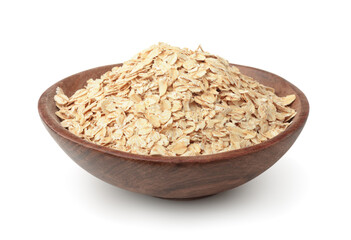 Wall Mural - Dry rolled oatmeal in wooden plate