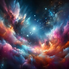 Wall Mural - Discover the ethereal beauty of Orion the Hunter, captured in a mesmerizing celestial scene. This image features vivid colors, smoke effects, sparkles, and glitter, creating a ghostly and captivating 