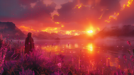 Wall Mural - Enchanting Sunset Over Serene Lake