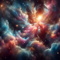 Wall Mural - Discover the ethereal beauty of Orion the Hunter, captured in a mesmerizing celestial scene. This image features vivid colors, smoke effects, sparkles, and glitter, creating a ghostly and captivating 