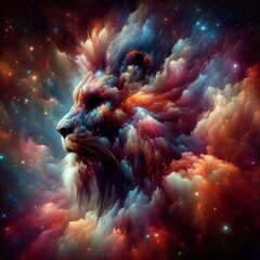Wall Mural - Discover the ethereal beauty of Orion the Hunter, captured in a mesmerizing celestial scene. This image features vivid colors, smoke effects, sparkles, and glitter, creating a ghostly and captivating 