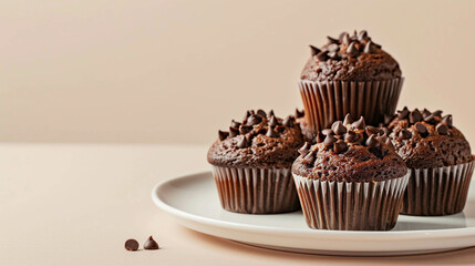 Wall Mural - Chocolate muffins on a light beige background