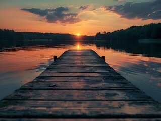 Wall Mural - your life will change: a beautiful sunset over a calm lake, symbolizing new beginnings and transform