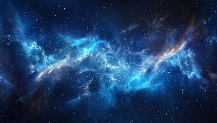 a dark blue background with stars and nebulae depicting the night sky and outer space.