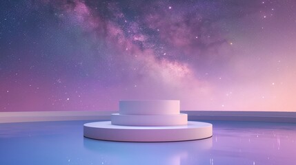 Sticker - a white pedestal under a purple sky filled with stars