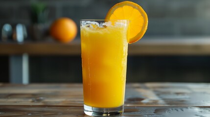 Poster - a glass of orange juice with a slice of orange