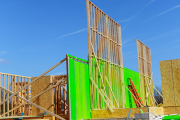 Wall Mural - beginning of construction of plywood house