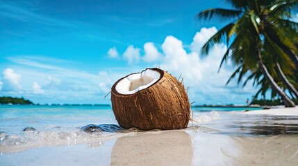 Canvas Print - A coconut on the beach