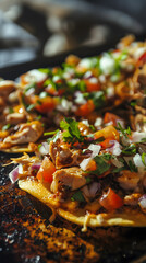 Canvas Print - Fresh Chicken Tacos on Dark Slate Background with Lime and Cilantro