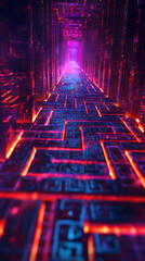 Wall Mural - Futuristic Neon Circuitry Background with Glowing Elements