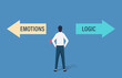 © Diki - Emotions vs logic concept with businessman stand between arrows in opposite directions