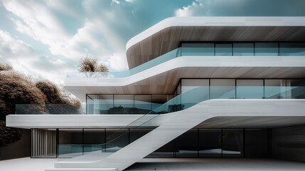 Poster - Architectural, building, cool color tones, modern and simple. Generative AI.