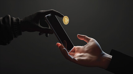3d render Cartoon character man gives a coin to a scammer, scamming concept espionage crypto