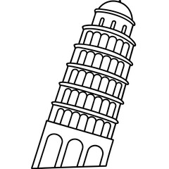 Wall Mural - leaning tower outline coloring book page line art illustration digital drawing