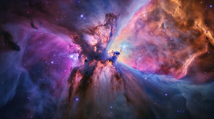Wall Mural - abstract blue purple and pink colored spiral swirls universe nebula clouds in space, with starry nig