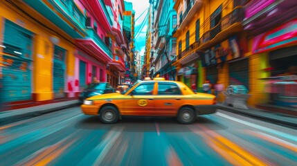 Wall Mural - Taxi cab navigating a labyrinth of colorful streets  AI generated illustration