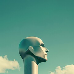 Wall Mural - Abstract Human Head Sculpture against a Blue Sky.