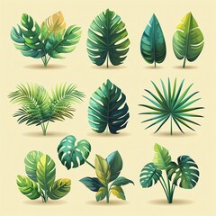 Wall Mural - set of green leaves